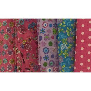 VTG Fabric  Pink Purple Blue Floral white Dot Quilting Sewing Cloth Art Crafts